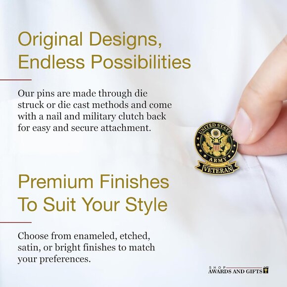 Veteran Lapel Pin Brass Gold Plated Service Retirement 1-1/8 inch - Picture 4 of 6